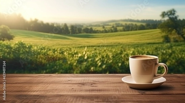 Obraz the empty table dark top with blur background of coffe, Advertisement, Print media, Illustration, Banner, for website, copy space, for word, template, presentation