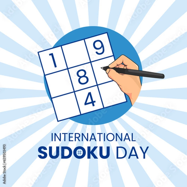 Fototapeta Vector graphic of hand is writing doing a puzzle for International Sudoku Day