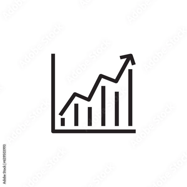Obraz Business growth graph chart vector icon with increasing arrow isolated white background