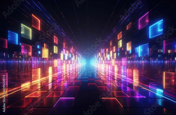 Fototapeta Futuristic corridor with glowing neon lights. created by generative AI technology.