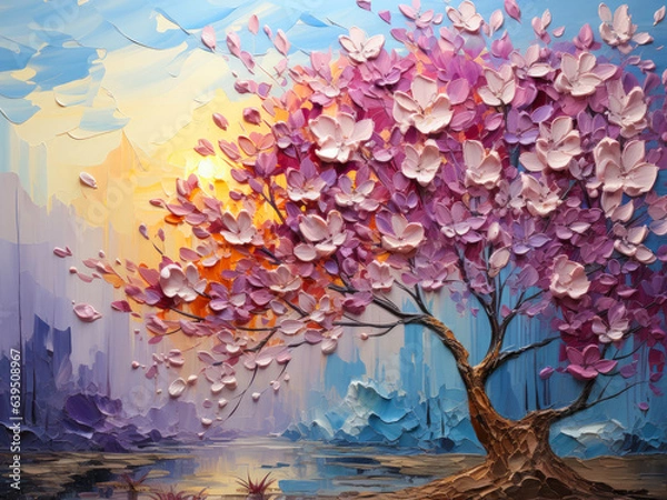 Obraz Oil painting of a fall background in palette knife style with flowers