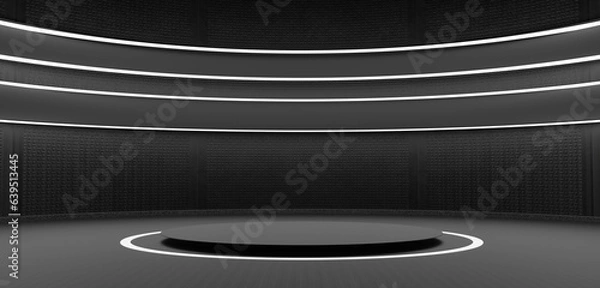 Fototapeta circular podium laser showroom tunnel product prop dark tone product placement studio arch stage Modern empty circular arena. Round tube 3D illustration
