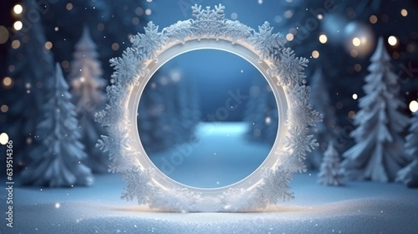 Fototapeta 3D circle to celebrate beautiful merry christmas and happy new year frame background.