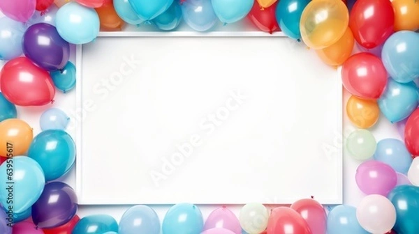 Fototapeta frame with colorful balloons, copy space, text space, 