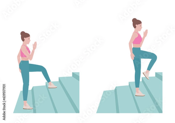 Obraz Stair workout: Exercises you can do at every staircase you find.
stepping onto the bench with your right foot. without putting your weight onto your left foot with Step up posture.  