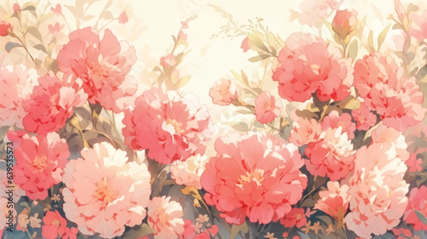 Obraz Watercolor Vintage Carnations Theme with Complementary Colors Background