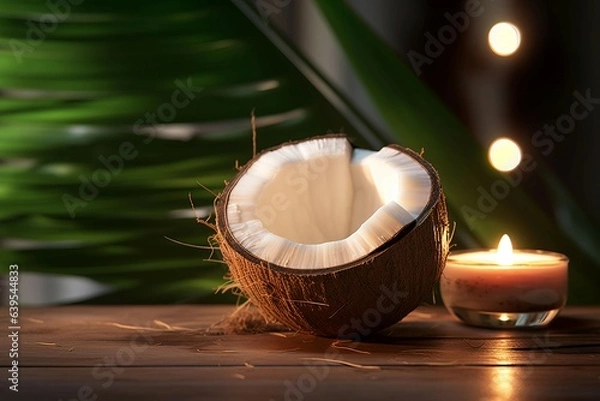 Fototapeta Coconut on table light. Generate Ai