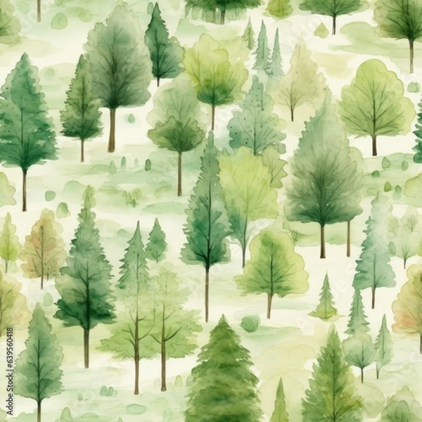 Obraz Watercolor seamless forrest pattern. Generated AI.