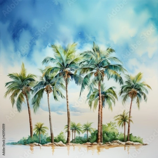 Fototapeta Watercolor beach. Generated AI.