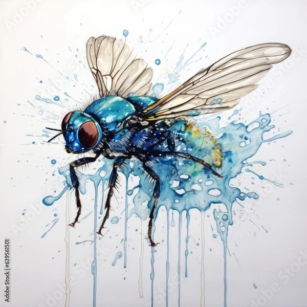 Fototapeta Watercolor fly. Generated AI.