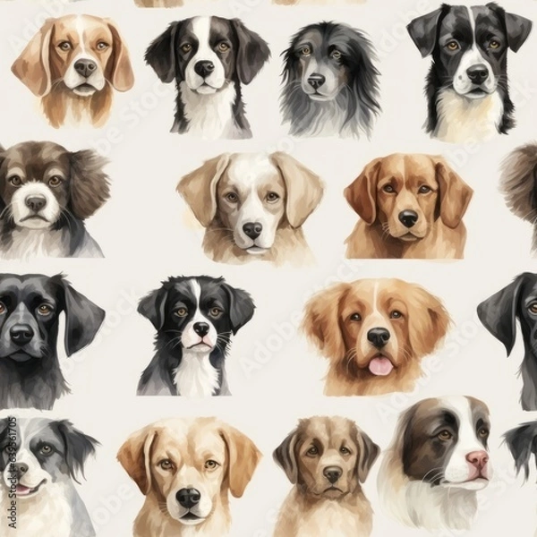 Obraz Watercolor seamless pattern dogs. Generated AI.
