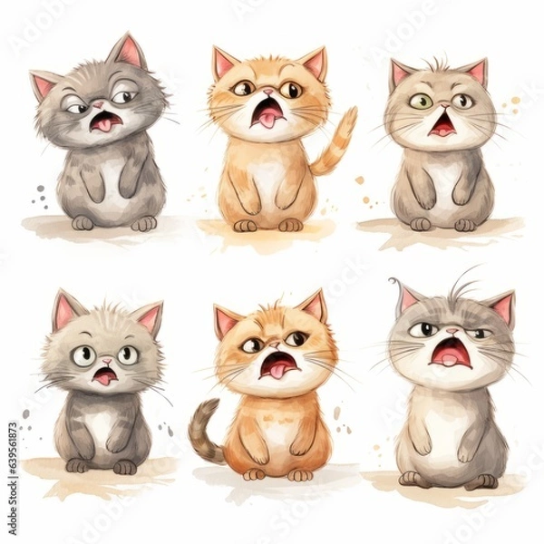 Fototapeta Cats cute emotions set. Generated AI.