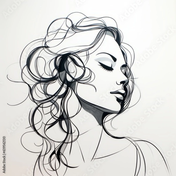 Fototapeta Drawing woman silhouette. Generated AI.
