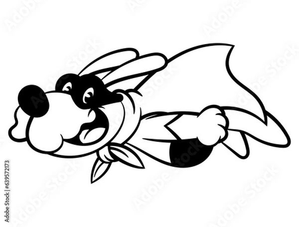Fototapeta Super Puppy wearing mask, cape, and superhero costume flying on sky. Best for outline, mascot, and coloring book with superhero themes for kids