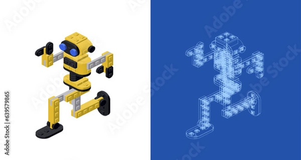 Obraz Concept with a dancing robot in isometric style for print and decoration. Vector illustration.