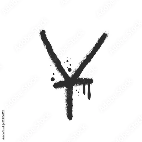 Fototapeta Yuan coin. Urban street icon in y2k grunge graffiti style with streaks, splash effects, drops. Black air sprayed graphic. Spray textured vector illustration for graphic tee; banners; social media