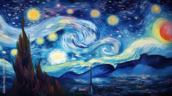 Fototapeta landscape in the forest with moon, Generative AI