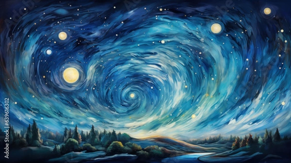 Fototapeta landscape in the forest with moon, Generative AI