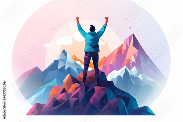 Obraz Graphic illustration of a successful man at the top of a hill