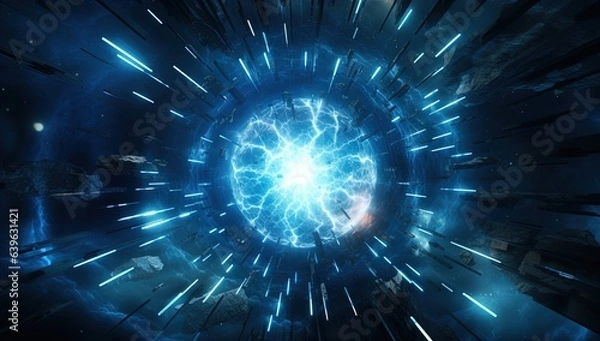 Obraz A blue energy portal in space. Great for stories on sci-fi, space opera, interstellar travel, time travel and more. 