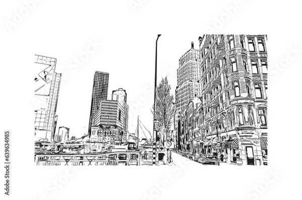 Obraz Building view with landmark of  Rotterdam is the city in the Netherlands. Hand drawn sketch illustration in vector.