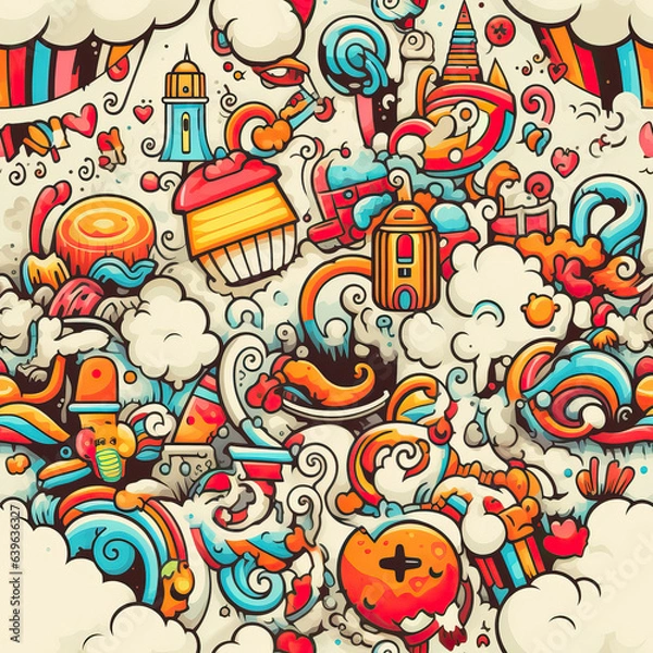 Fototapeta Psychedelic trippy optical illusion fantasy doodles repeat pattern art