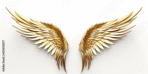 Fototapeta Gorgeous fantasy golden angle wings isolated on white background