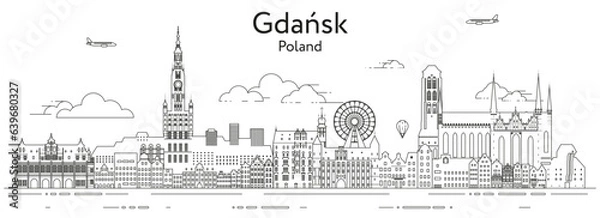 Obraz Gdansk cityscape line art vector illustration