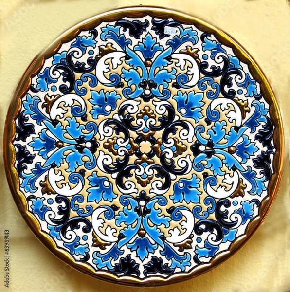 Obraz Piatto ricami blu e neri