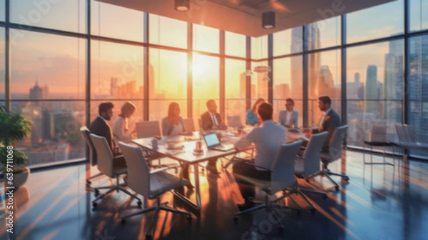 Fototapeta soft blurred focus picture of business teamwork brainstorming in modern office workspace at central business district.
