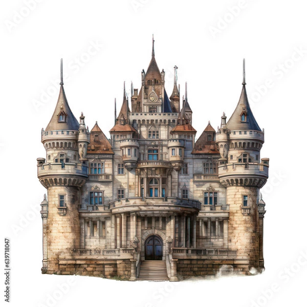 Obraz Old castle isolated on white created with Generative AI