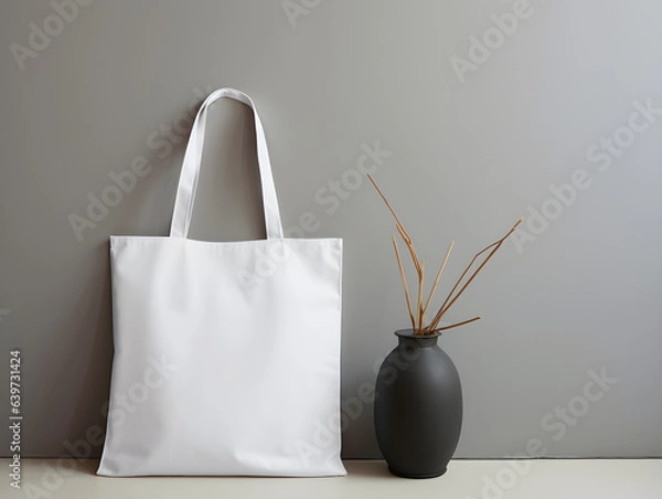 Fototapeta White blank tote bag for mockup template. Design tote bag mock-up, print presentation mock-up. AI generated.