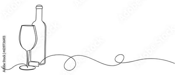 Fototapeta wine bottle and glass line art style illustration vector eps 10