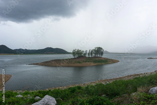 Fototapeta Island in the middle of the water inside Pranburi Dam