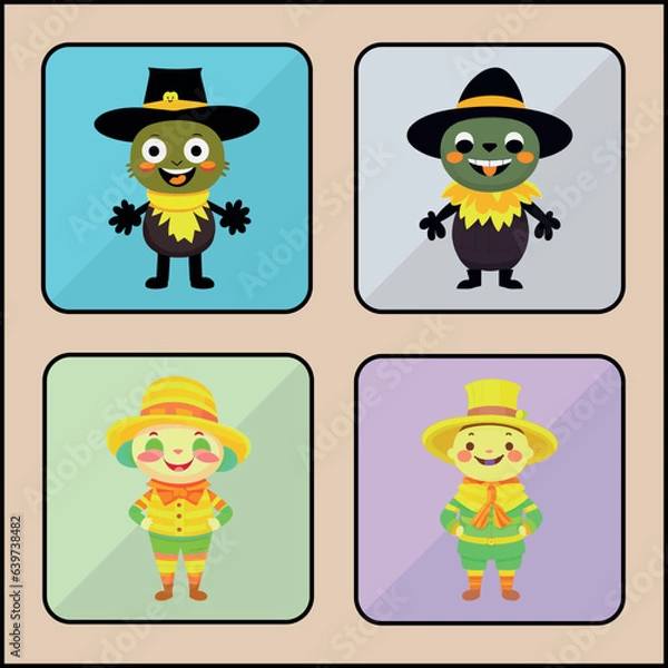 Fototapeta Scarecrow vector icon art set