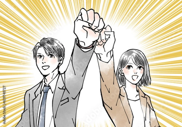 Obraz ガッツポーズをする男女のビジネスマン