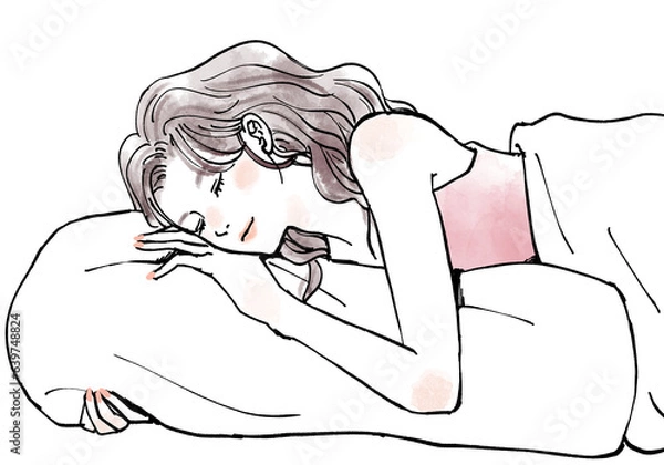 Obraz 枕を抱いて眠る女性