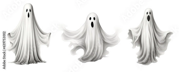 Obraz set of white Halloween ghost spirits, isolated on a transparent background. generative AI.