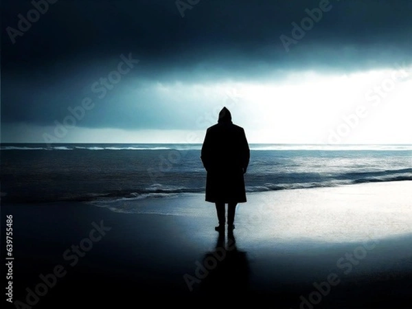 Obraz silhouette of a person walking on the beach