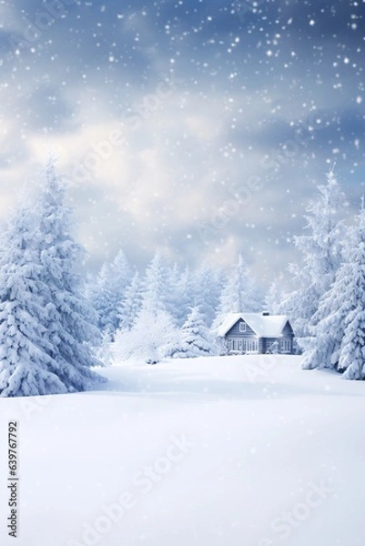 Fototapeta Tranquil winter background with fresh snowfall