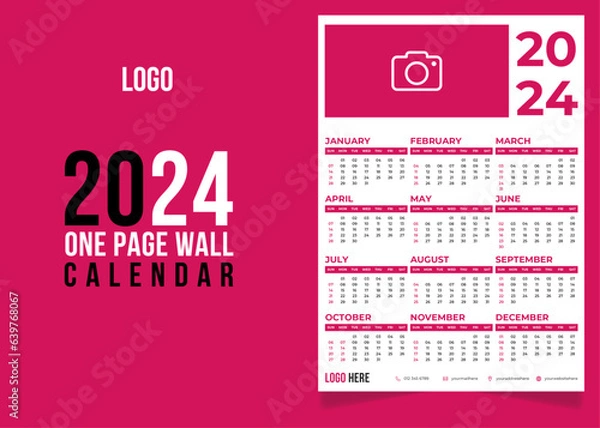 Obraz One Page Wall Calendar Template 2024