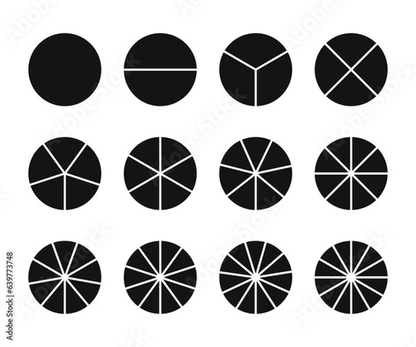 Fototapeta Infographic vector illustration. Circles divided into parts from 1 to 12. Fraction pie divided into slices