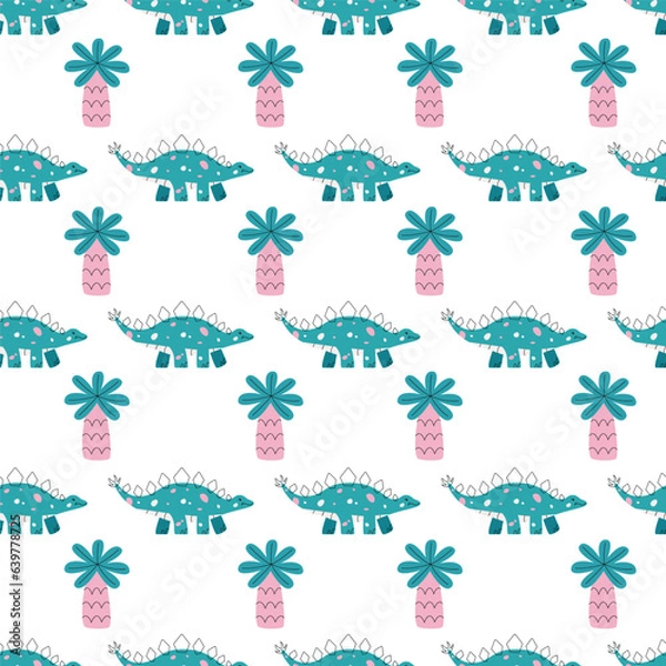 Obraz Vector seamless pattern with dinosaur and palm