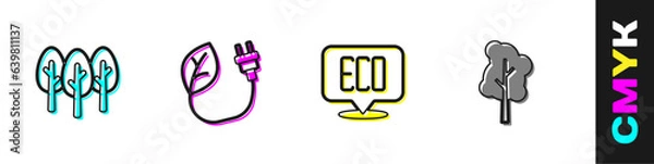 Fototapeta Set Tree, Electric saving plug in leaf, Leaf Eco symbol and icon. Vector