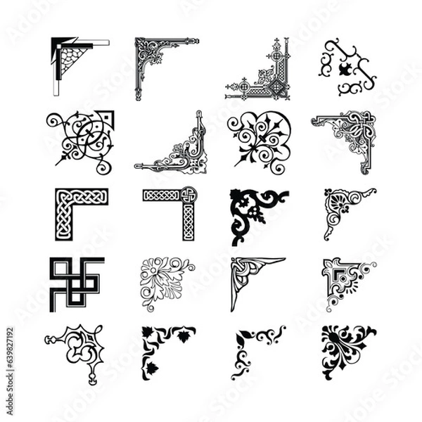 Fototapeta Vintage Design Elements Corners Vector. Decorative Corner Frame Set.