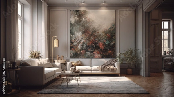 Fototapeta Detailed 3D Render View of an Artistic Painting in a Stylish Living Room.