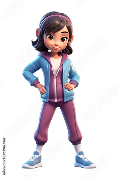 Fototapeta Fitness trainer. 3D cartoon characters. Isolated background, animated character.