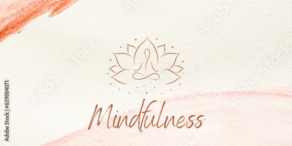 Fototapeta Mindfulness lettering with lotus symbol background. stress and anxiety with mindfulness, meditation.Vector illustration.