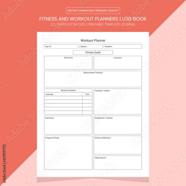 Obraz Fitness and Workout Planner || Printable Template