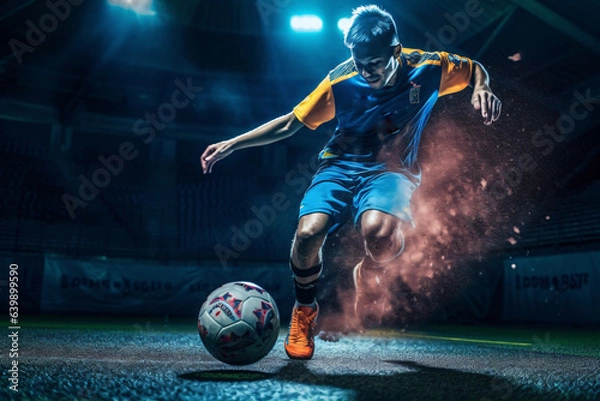 Fototapeta Futsal ball and a player on the pitch..